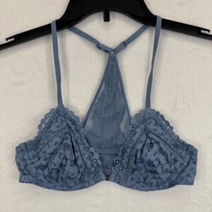 Victoria's Secret Body By Unlined Plunge Lace Bralette Blue 34B Women's‎